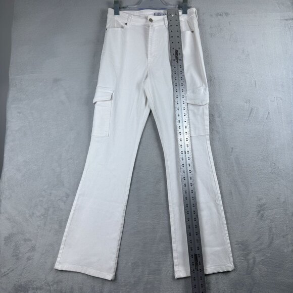 Bluespice Cargo Jeans Bootcut Leg Womens Size 9 Mid Rise White Denim Stretch - Picture 6 of 11